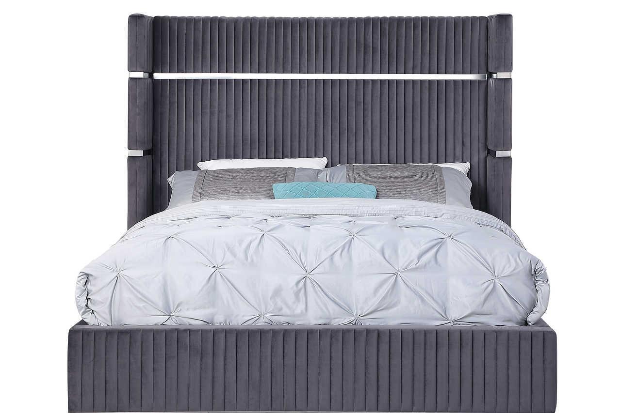 Aspen Gray Velvet Upholstered Platform Queen Bed - Image 2