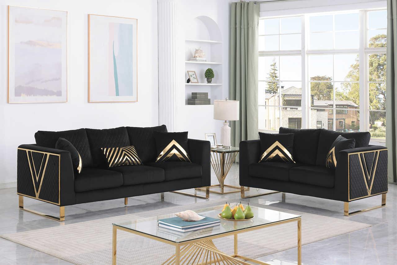 Vista Bonita Black Velvet Living Room Set - Image 2