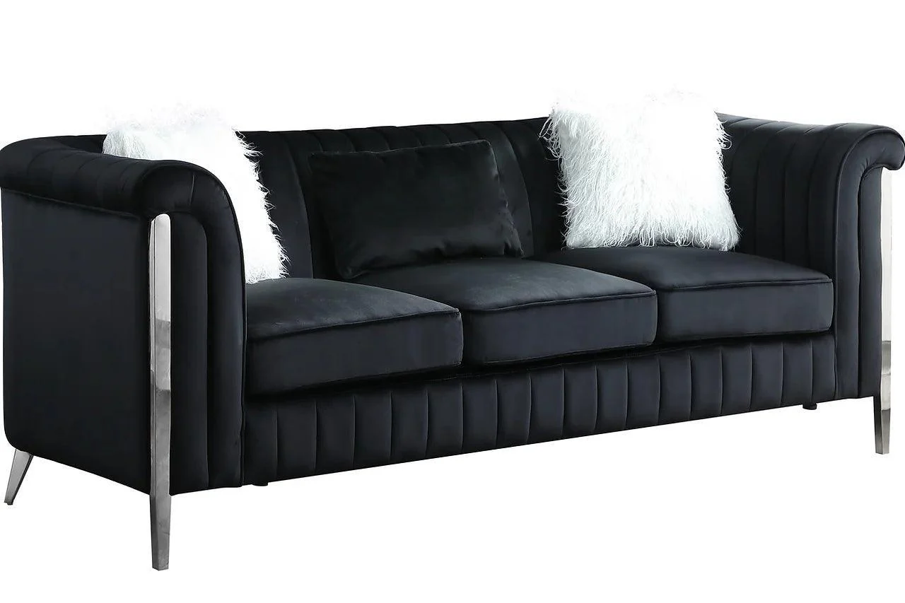 Fara Black Silver Velvet 2-Piece Living Room Set - Image 2