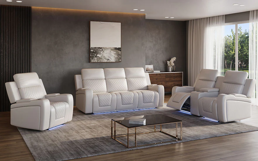 Bomer White 3-Piece Power Reclining Set - Image 1