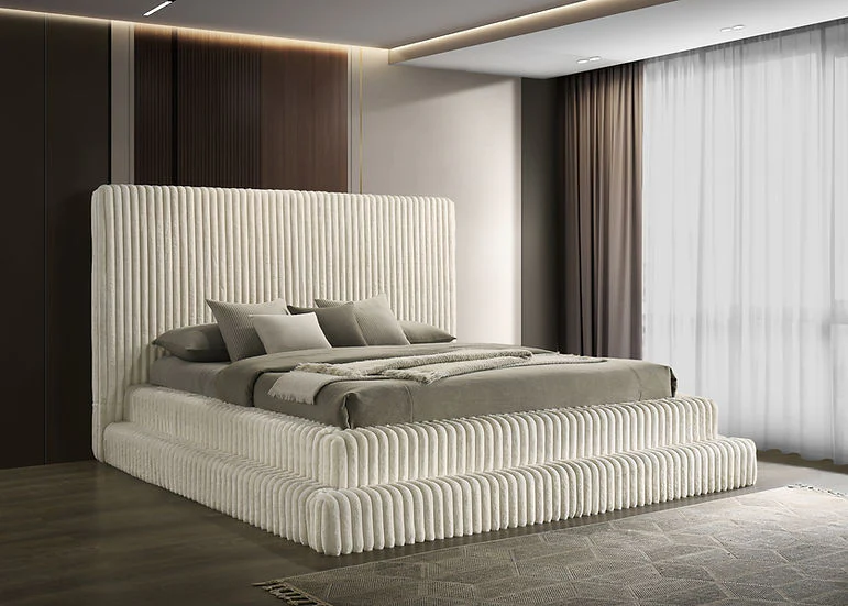 Micah Cream Upholstered Platform Queen Bed - Image 1