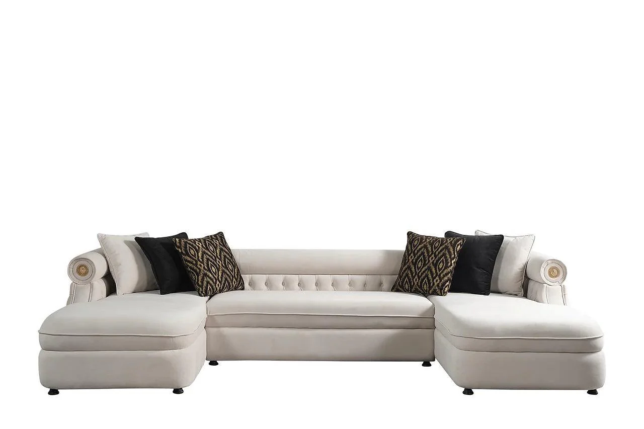 Brooklyn Cream Fabric Tufted Sectional - Image 3