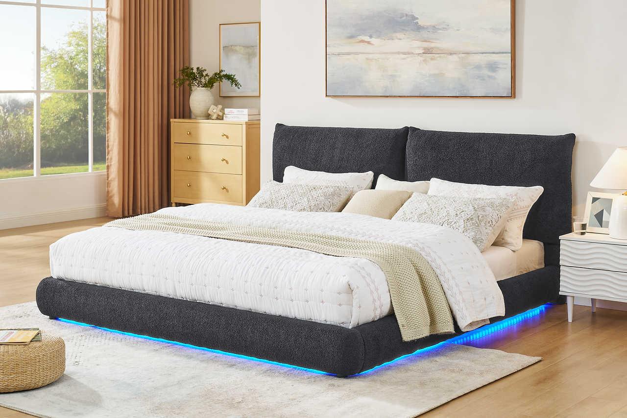 Zima Grey LED Upholstered Platform King Bed - Image 2