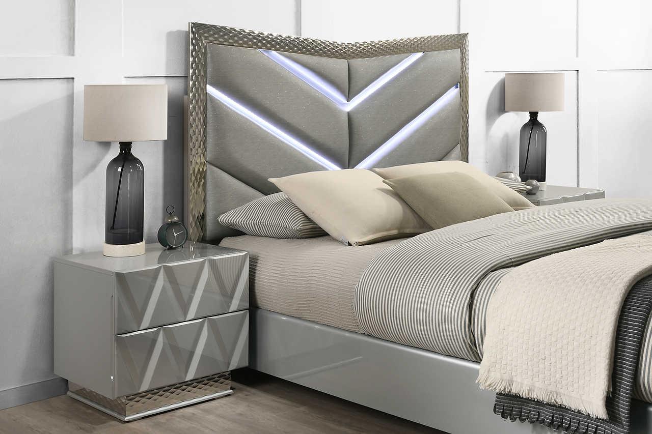 Vera Gray Upholstered LED Platform Bedroom Set - Image 2