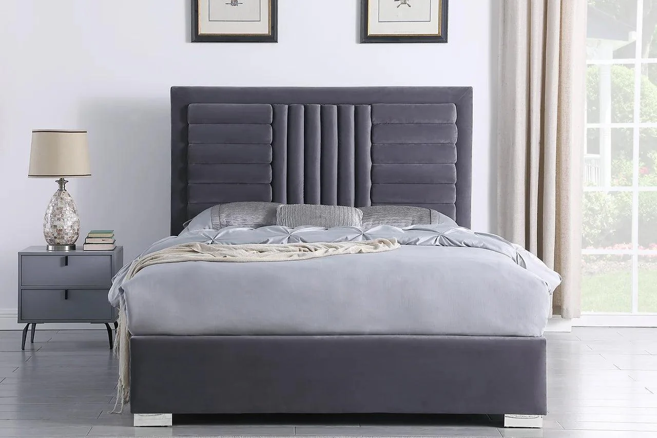 Anita Gray Upholstered Platform Queen Bed - Image 3