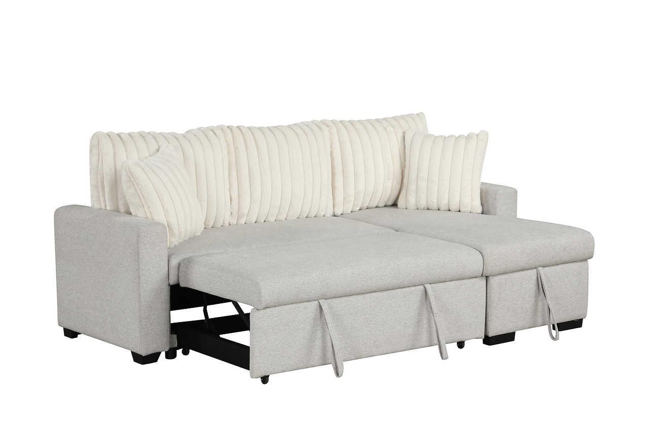 Nori Beige Upholstered Sectional w Pull-Out Bed - Image 3