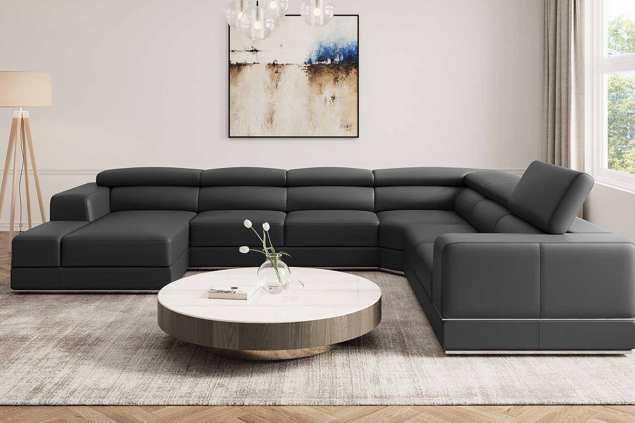 Pella Dark Gray Leather LAF Sectional - Image 2
