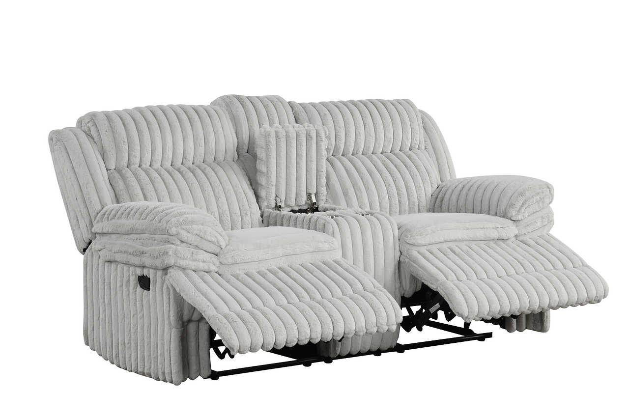 Mellow Grey Thick Stripe Fabric 3-Piece Reclining Set - Image 3