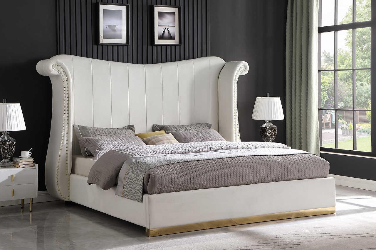 Luna Cream 66"H Velvet Upholstered Wingback Platform King Bed - Image 1