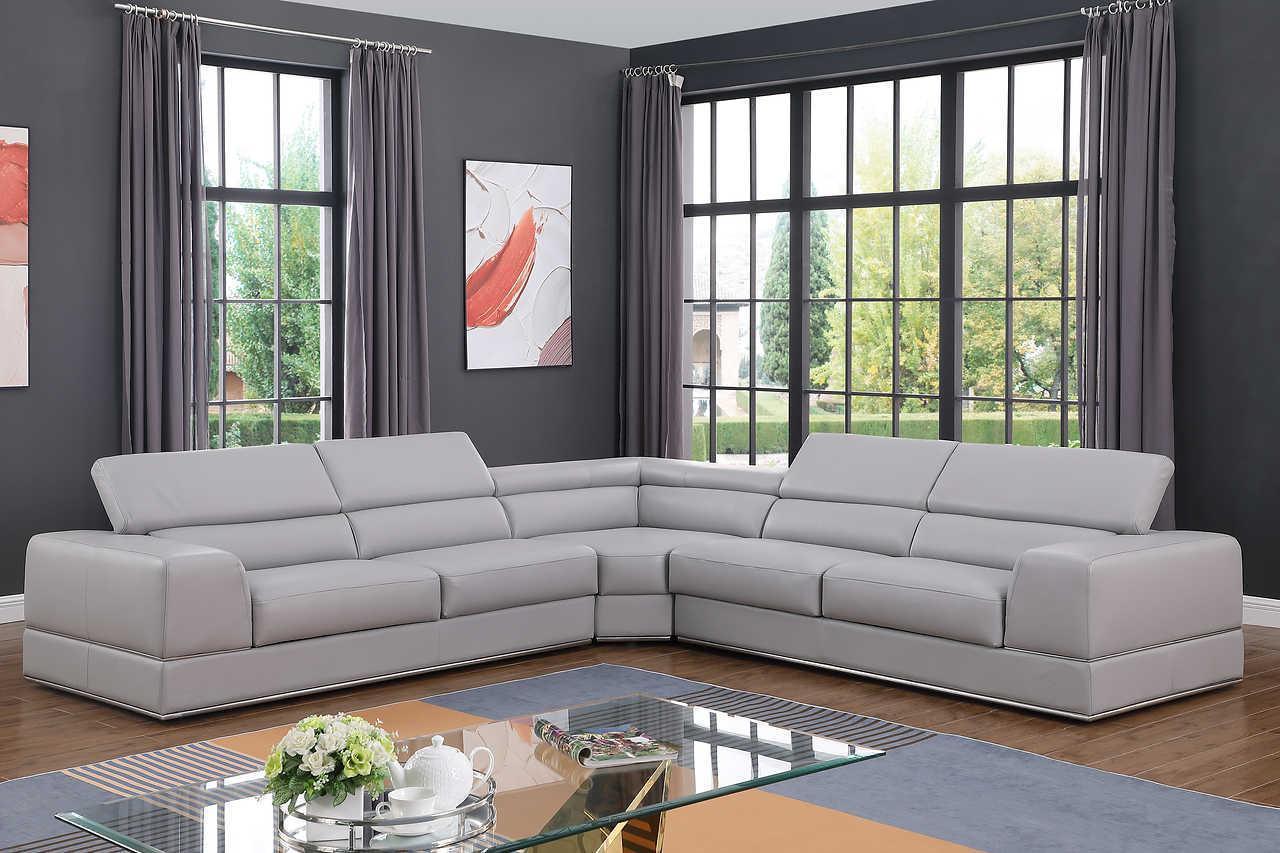 Pella Light Grey Leather Sectional - Image 1