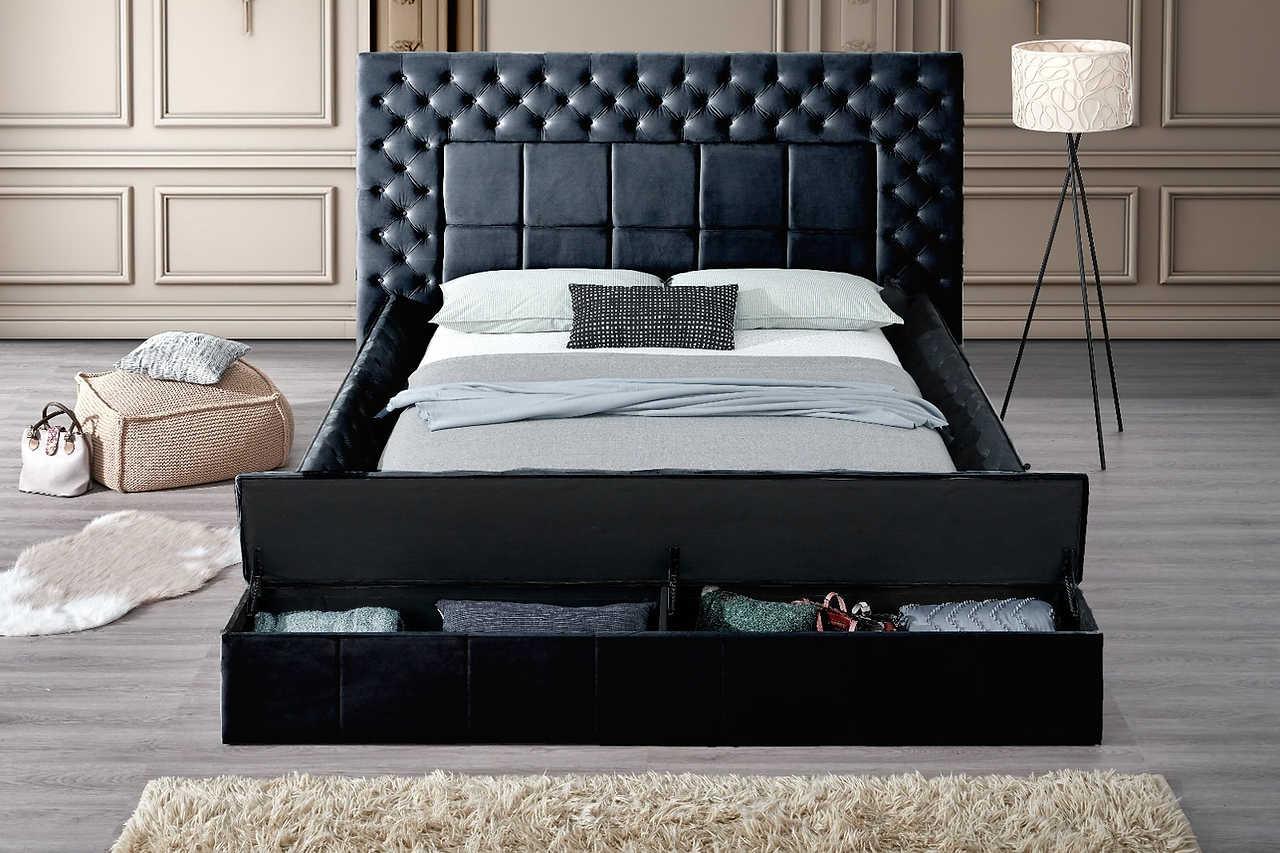 Emerald Black Upholstered Tufted Power Storage Queen Bed - Image 2