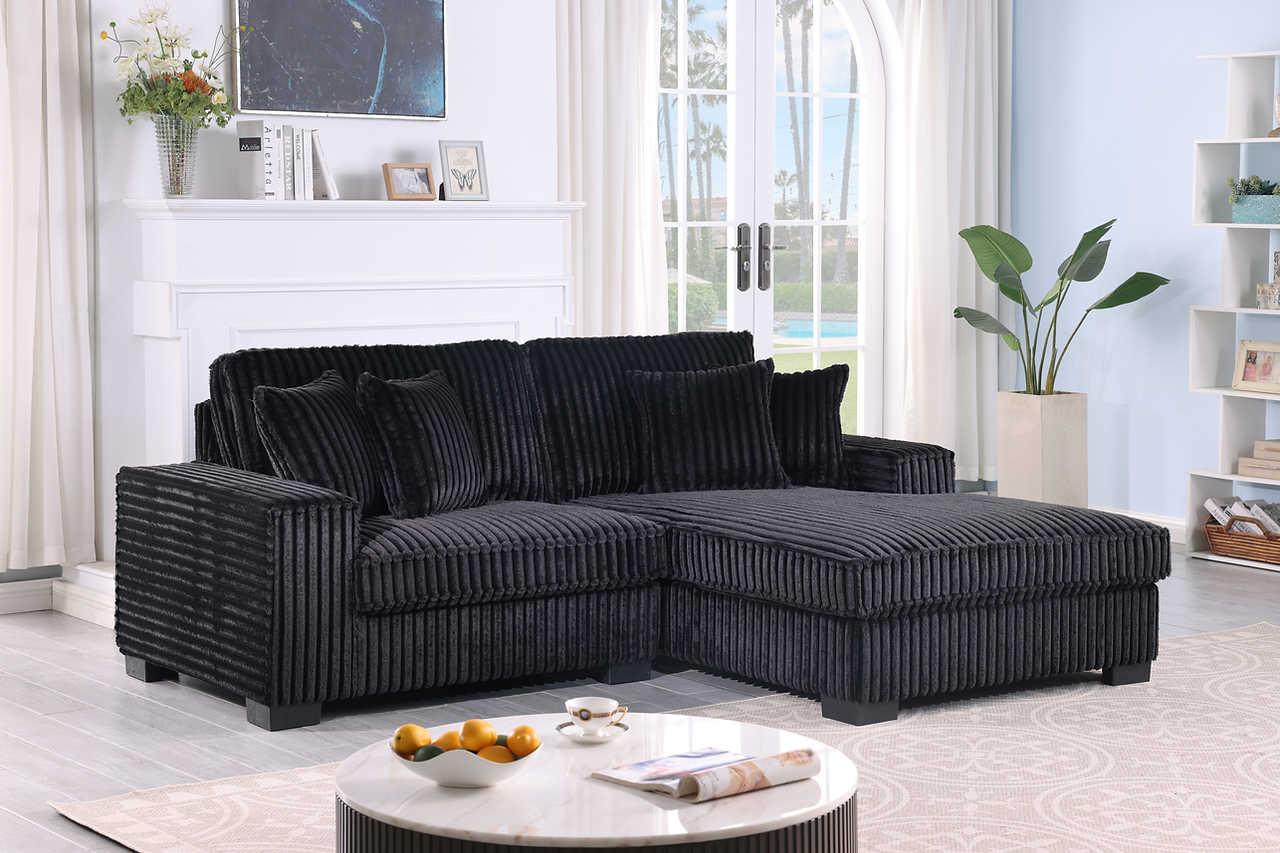 Comfy II Black Velvet 2-Piece Sectional - Image 1