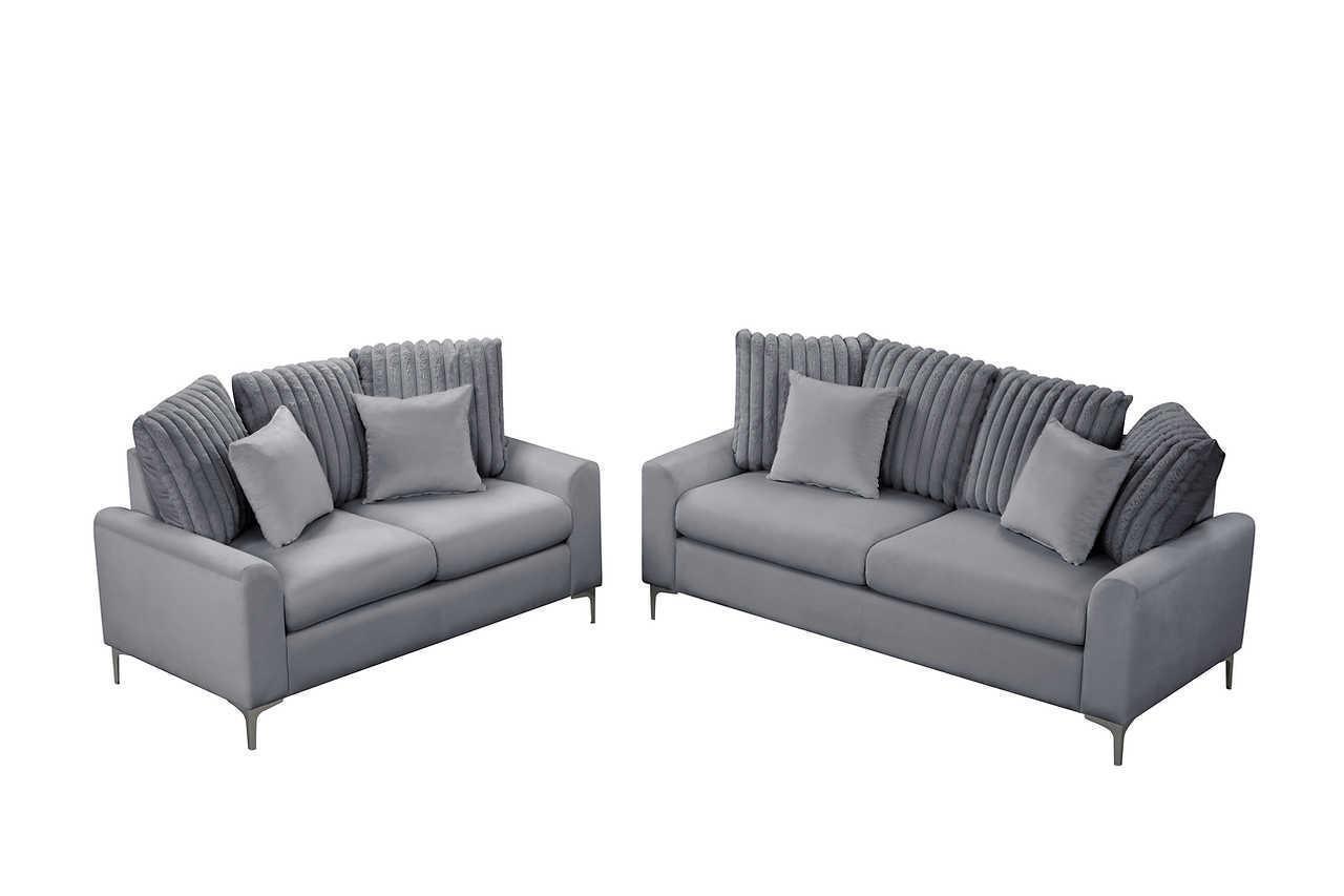 Elina Gray Velvet 2-Piece Living Room Set - Image 2