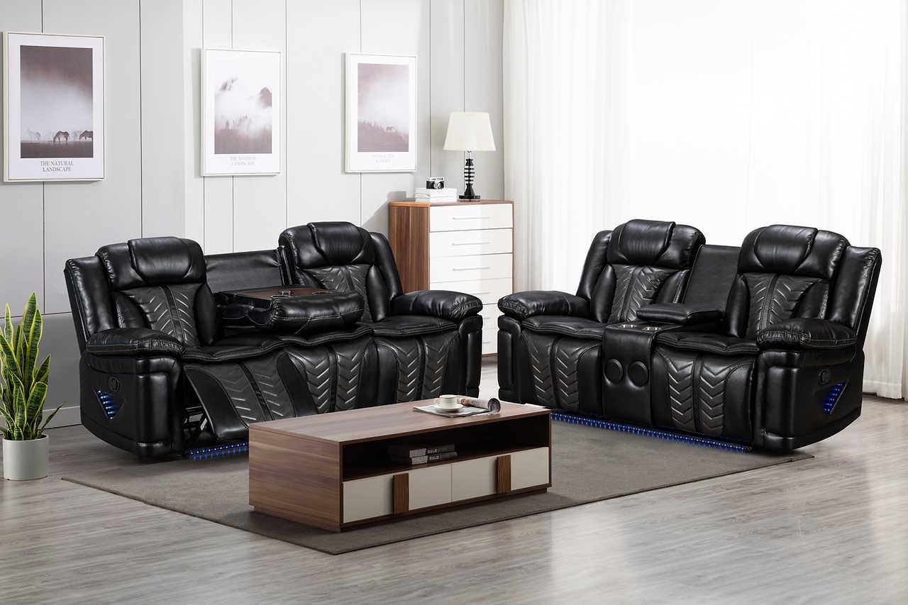 Prime Time Black Air Leather 3-Piece Reclining Set - Image 3