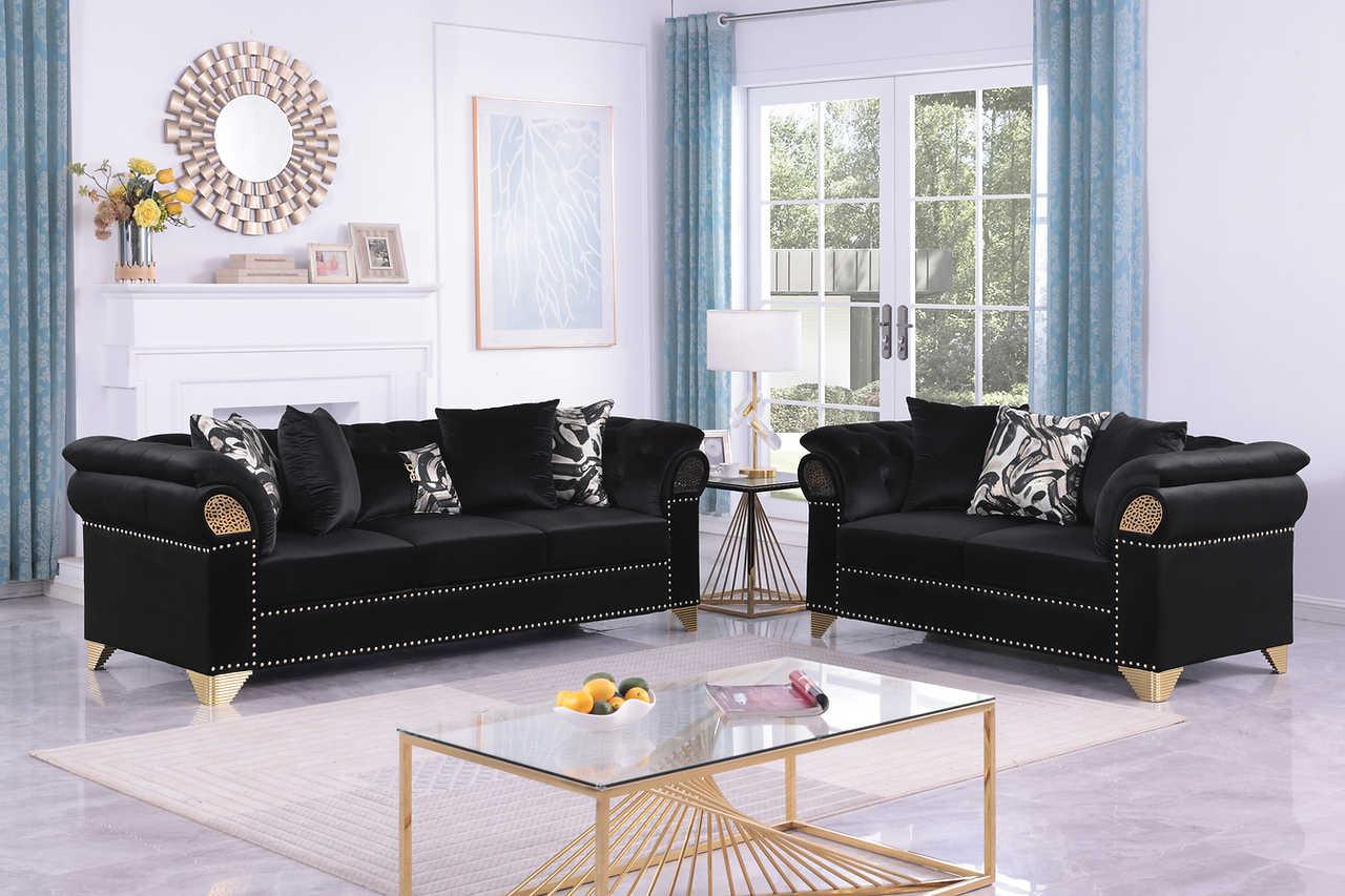 Emma Black Velvet Living Room Set - Image 2