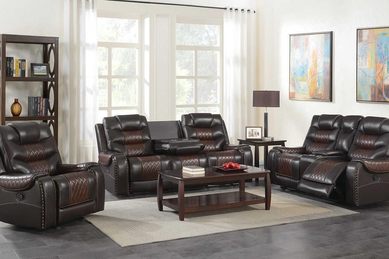Phoenix Brown Faux Leather Cupholder 3-Piece Reclining Set - Image 1