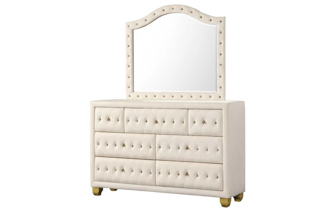 Olivia Beige Upholstered Tufted Wingback Platform King Bed - Image 3