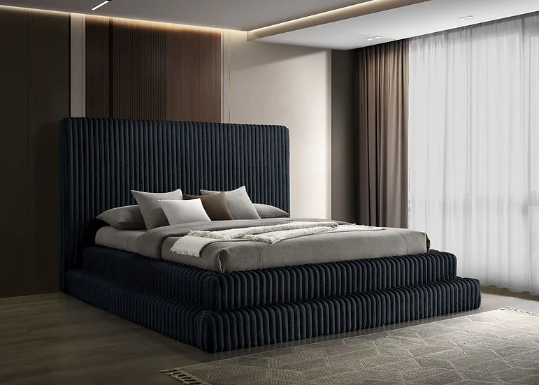 Micah Black Upholstered Platform King Bed - Image 1