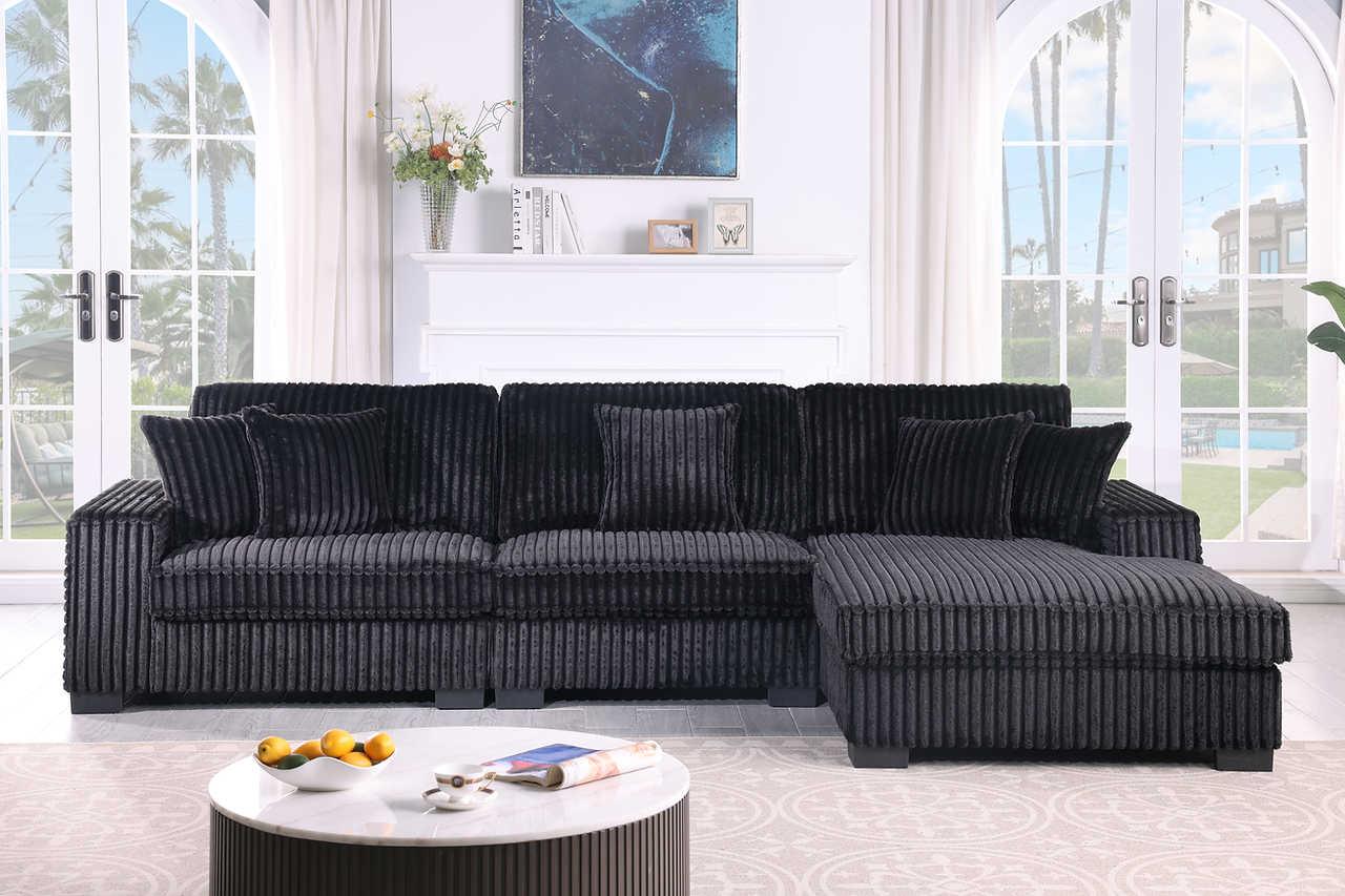 Comfy II Black Velvet 3-Piece Sectional - Image 2