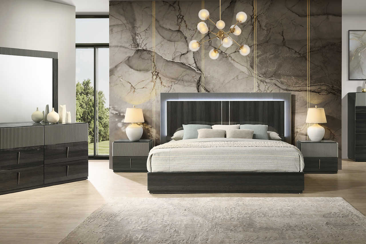 Raven Dark Gray LED Panel Bedroom Set - Image 1