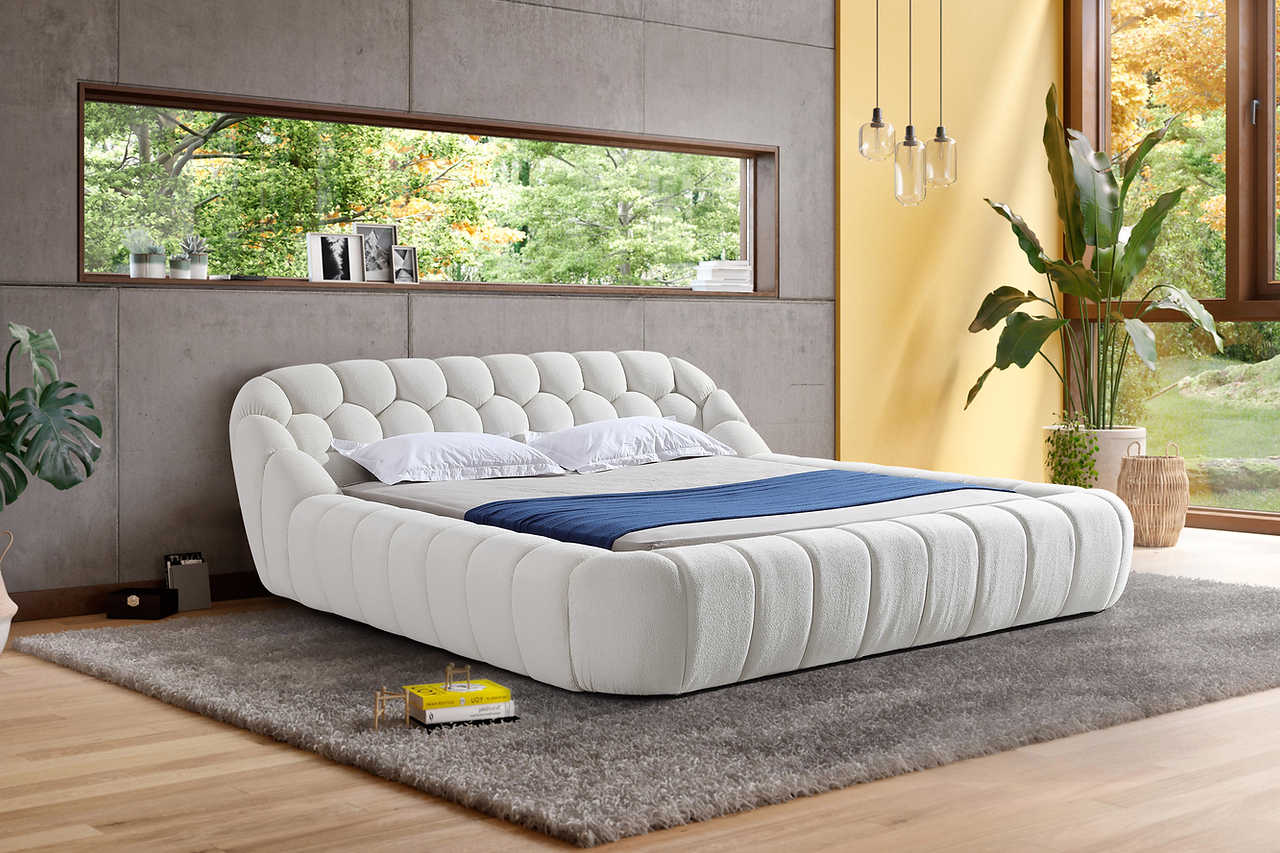 Bubbles White Upholstered Platform King Bed - Image 1