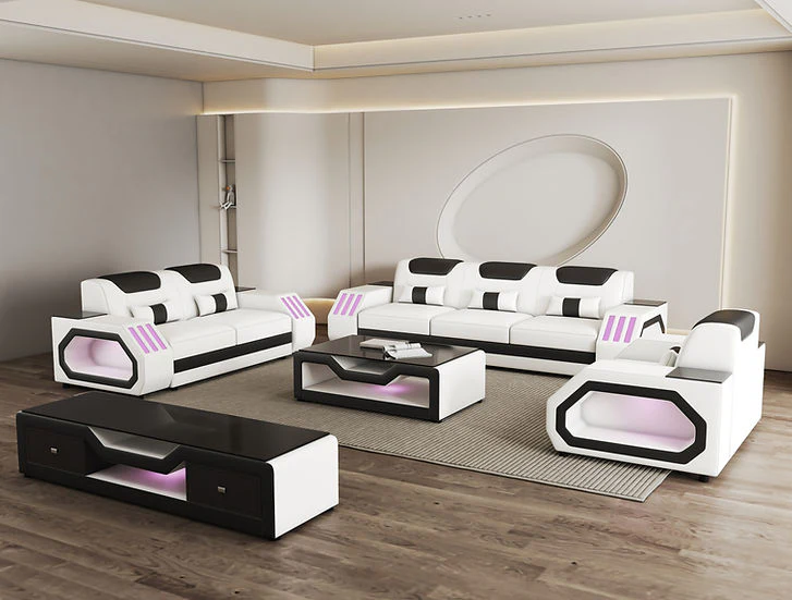 Matrix White Black Faux Leather Living Room Set