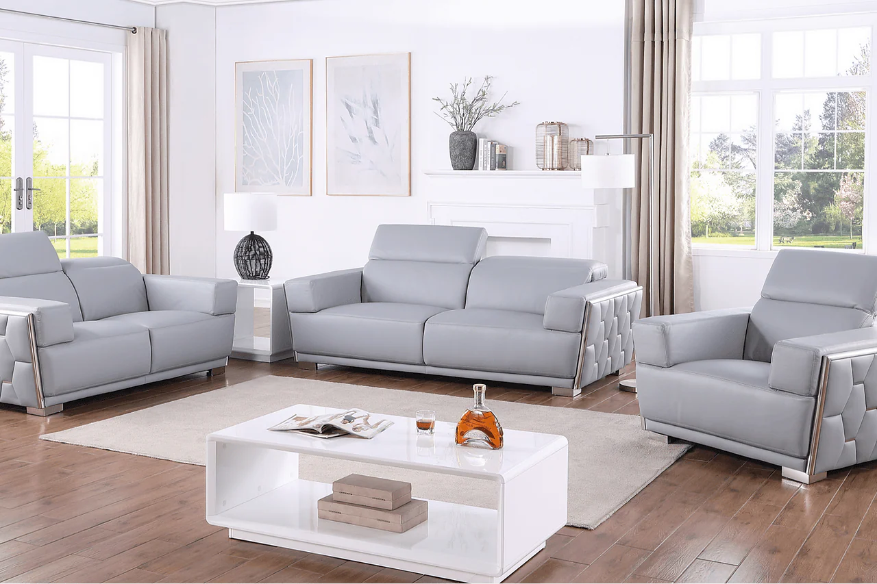 Hexor Light Blue Leather Living Room Set