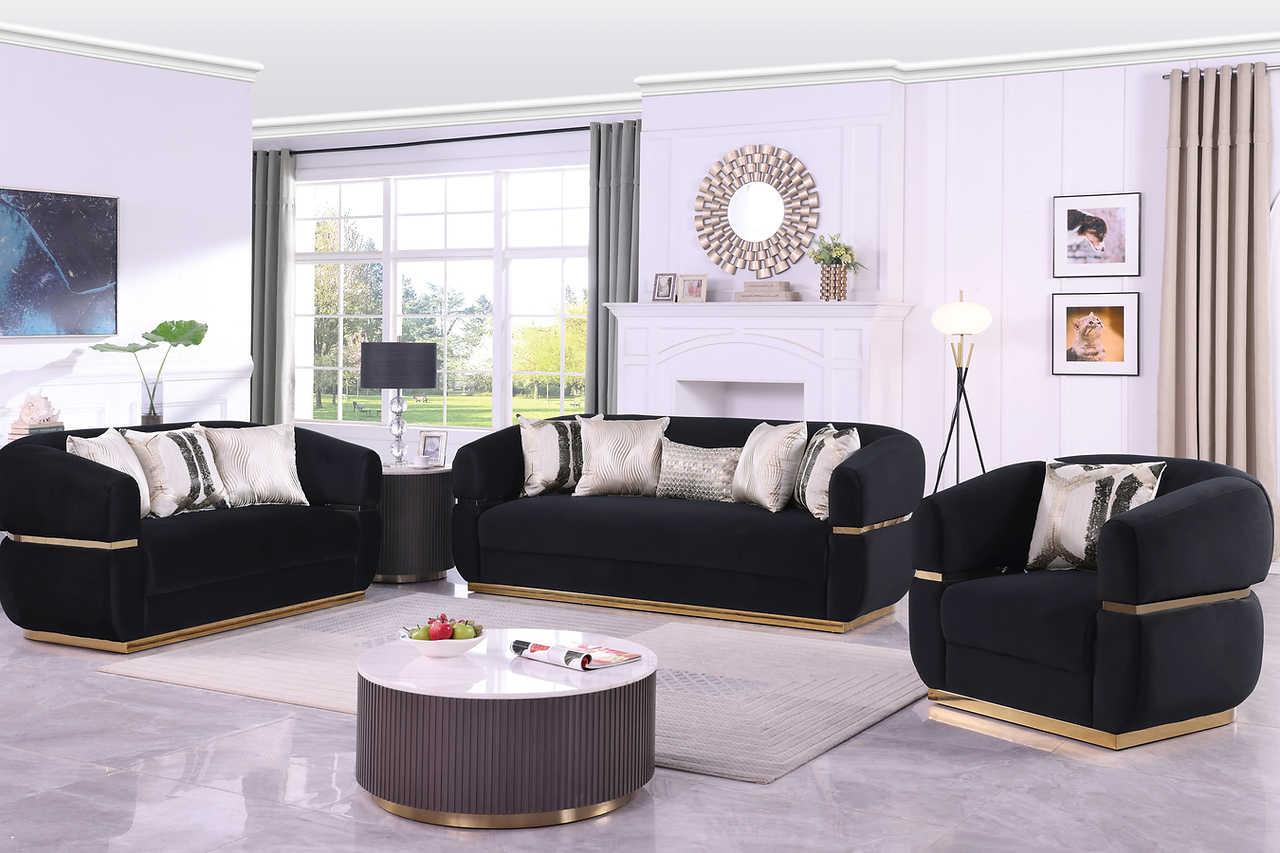 Carmela Black Velvet Living Room Set - Image 1