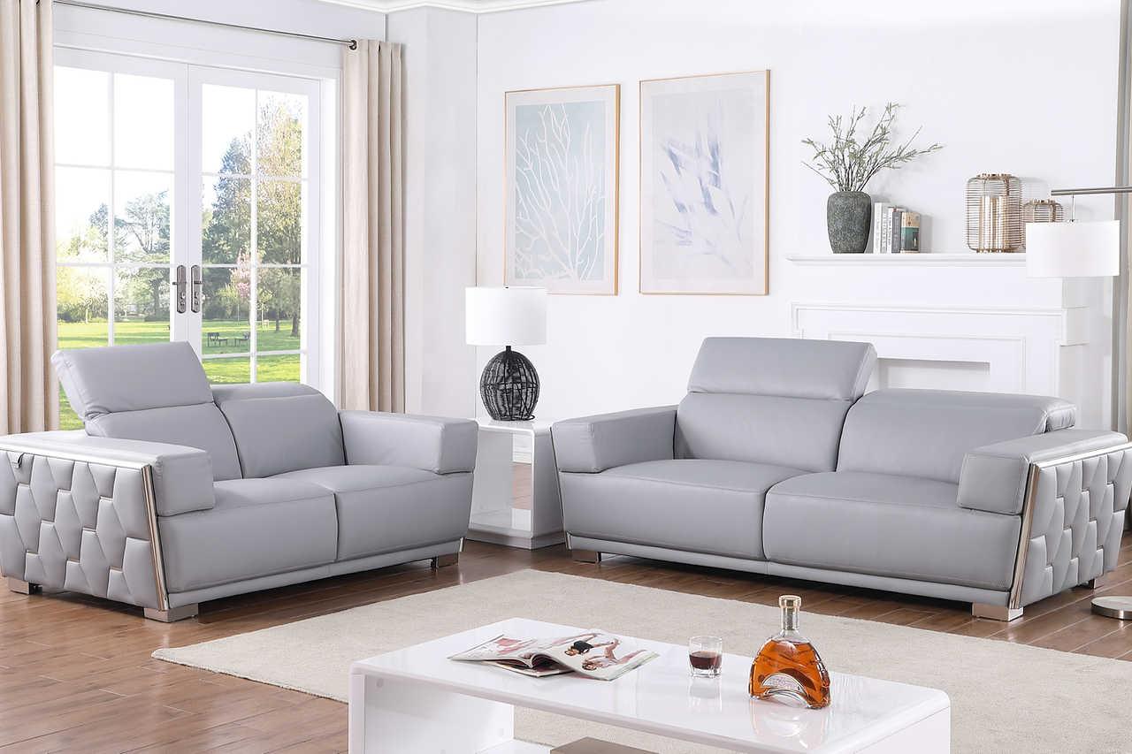 Hexor Light Blue Leather Living Room Set - Image 2