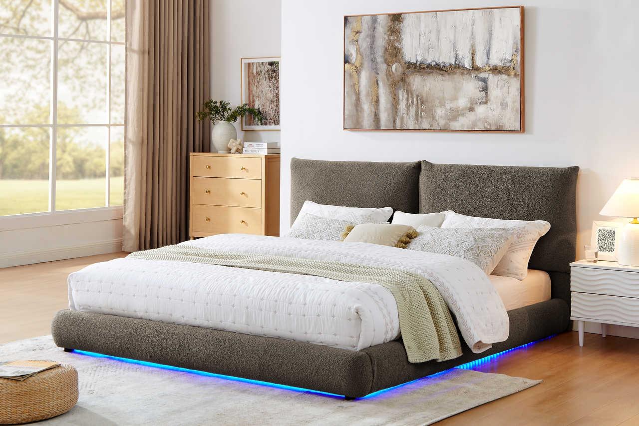 Zima Brown LED Upholstered Platform Queen Bed - Image 2