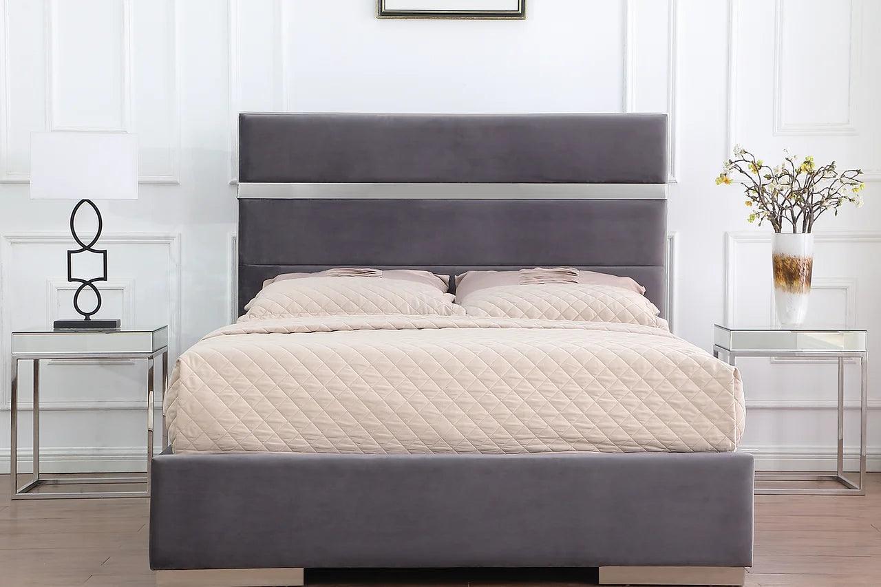 Cartier Gray Gold Velvet Upholstered Platform Queen Bed - Image 3