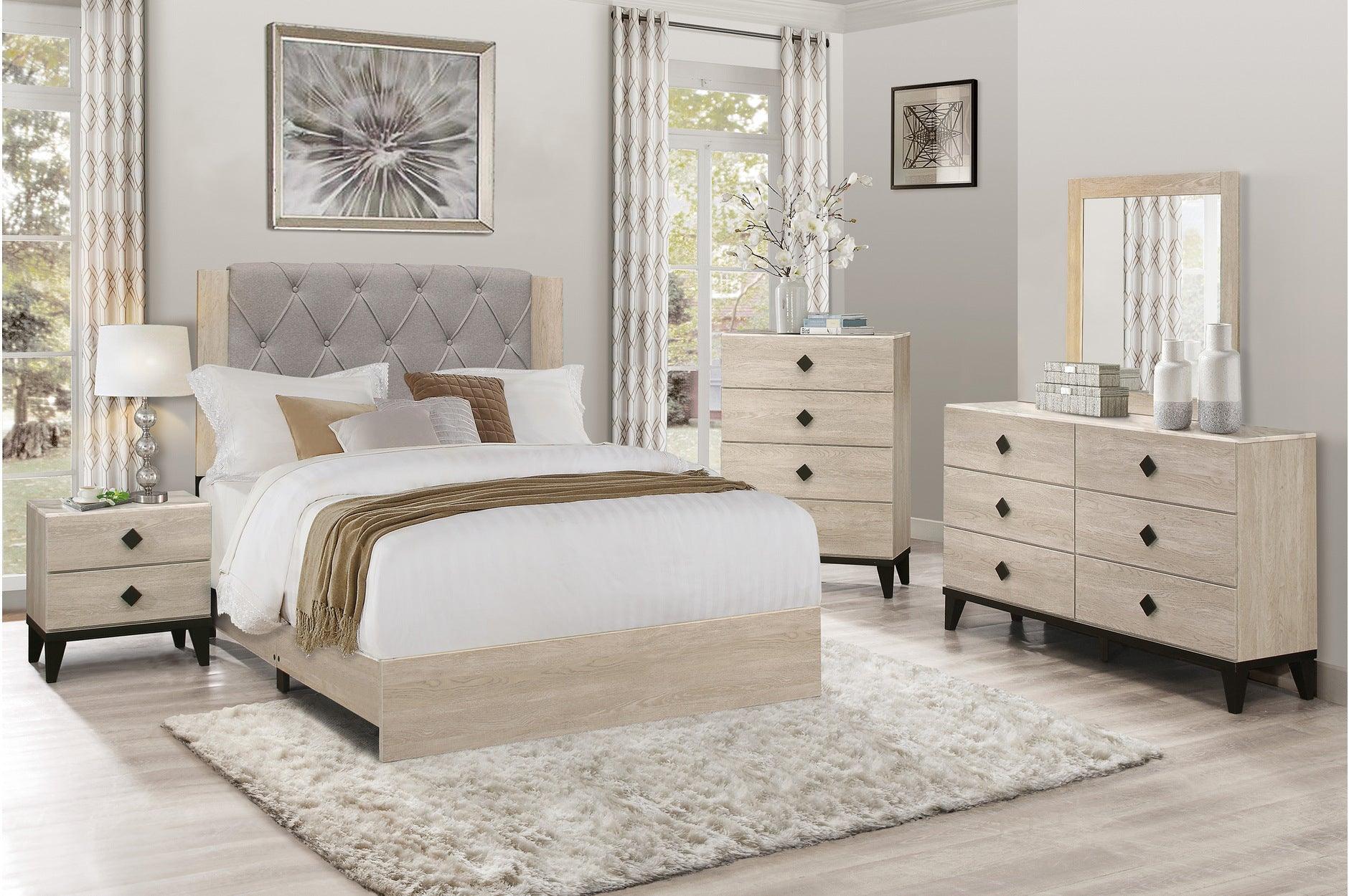 Whiting Gray Linen Tufted Panel Bedroom Set - Image 1