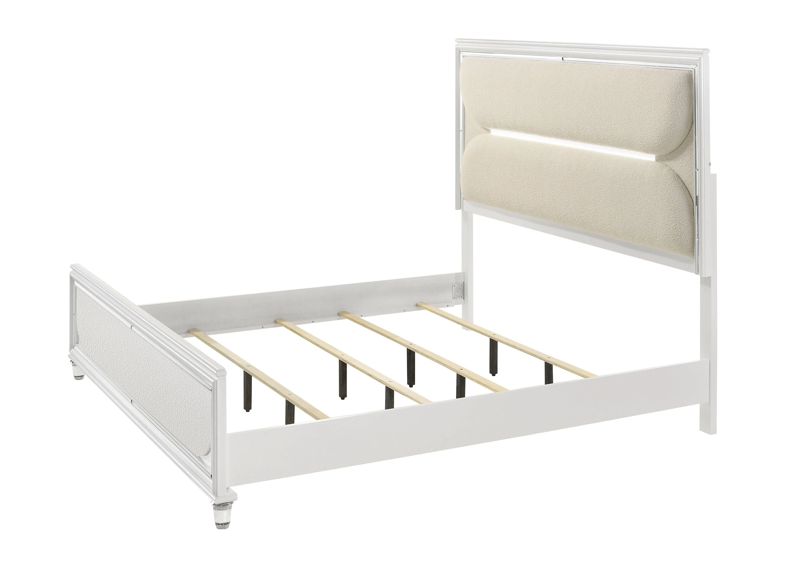 Eden White Velvet Upholstered LED Queen Bed - Image 3
