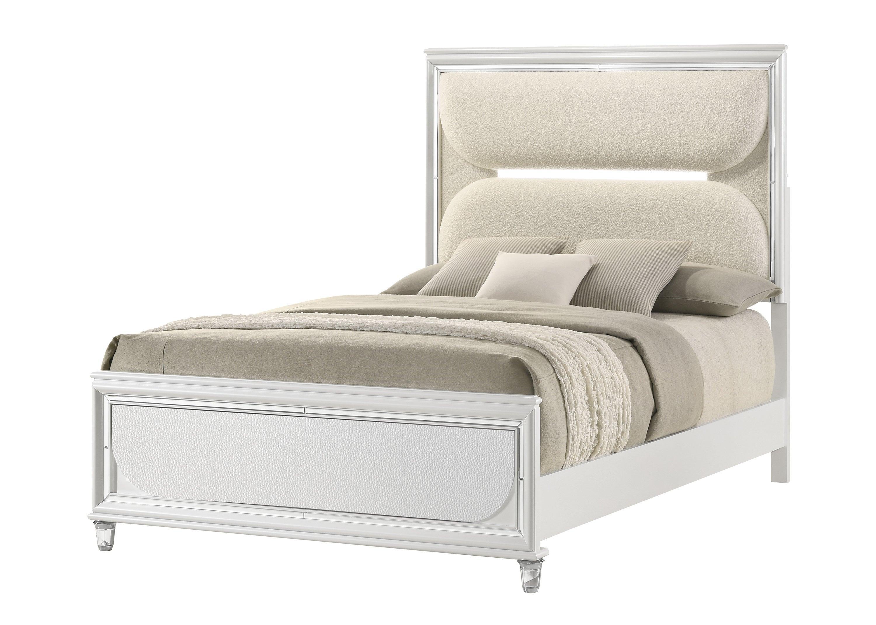 Eden White Velvet Upholstered LED Queen Bed - Image 2