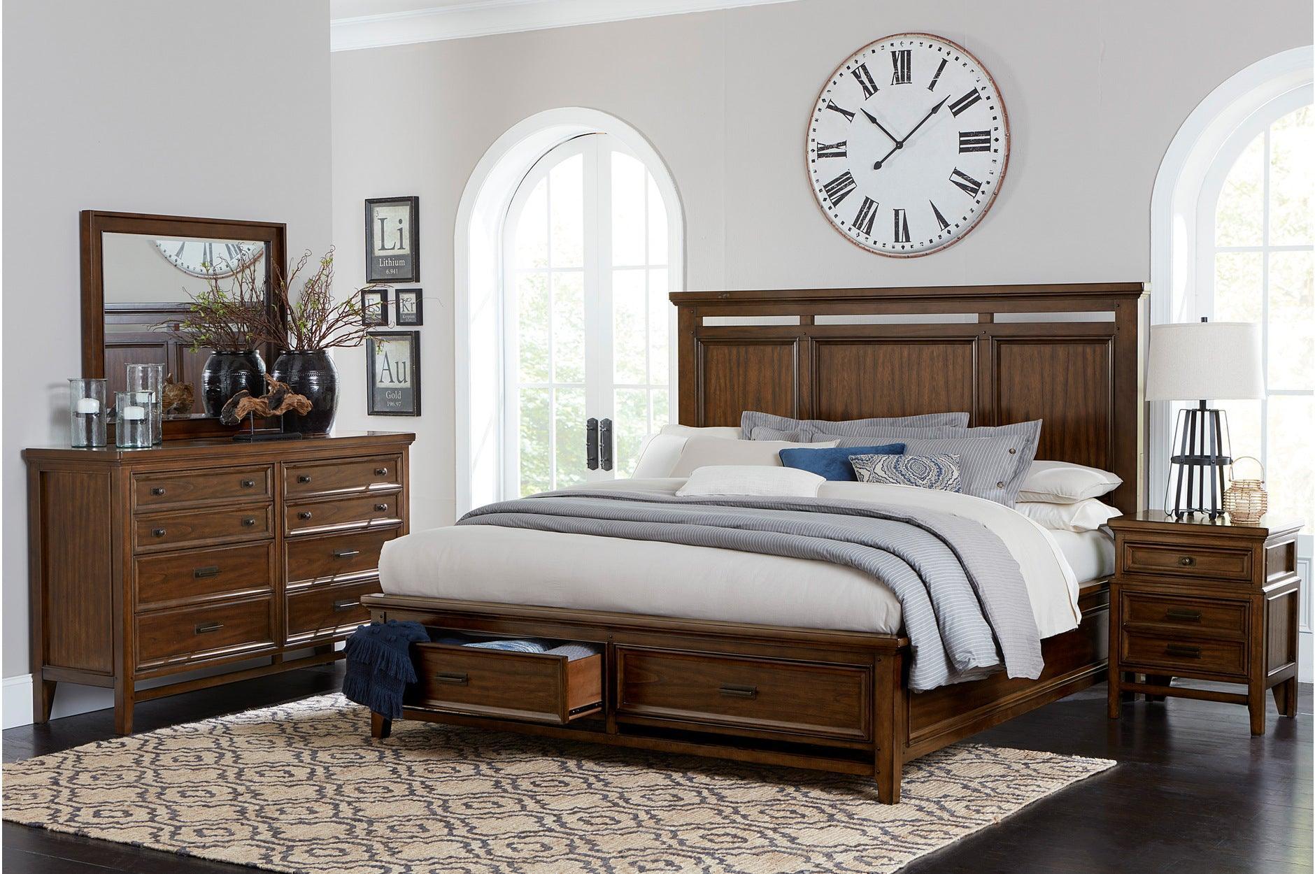 Frazier Park Brown Cherry Upholstered Storage Plarform Bedroom Set - Image 1