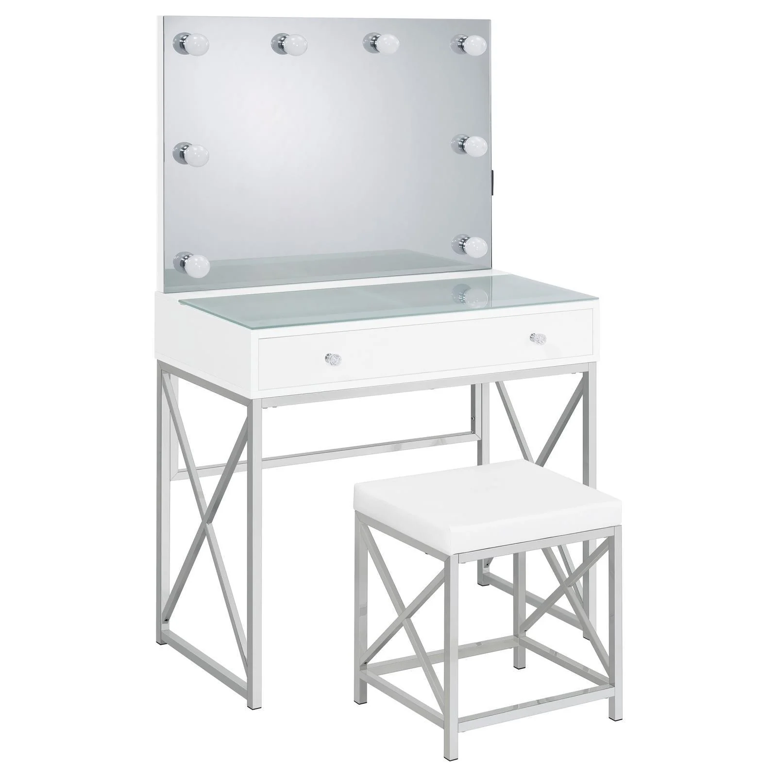 Eliza 2-Piece Vanity Set With Hollywood Lighting White Chrome