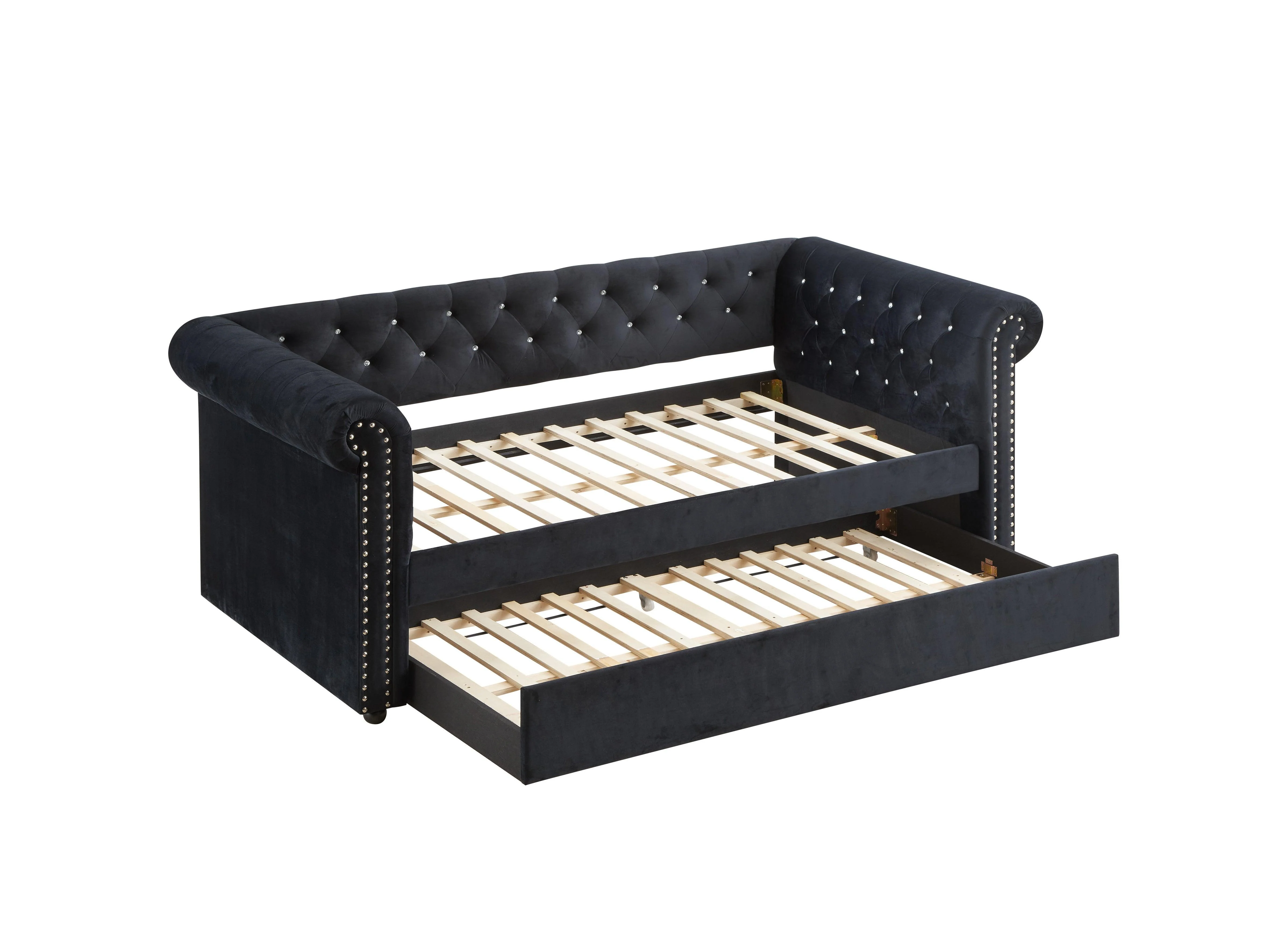 Ellie Black Velvet Tufted Trundle Daybed - Image 3