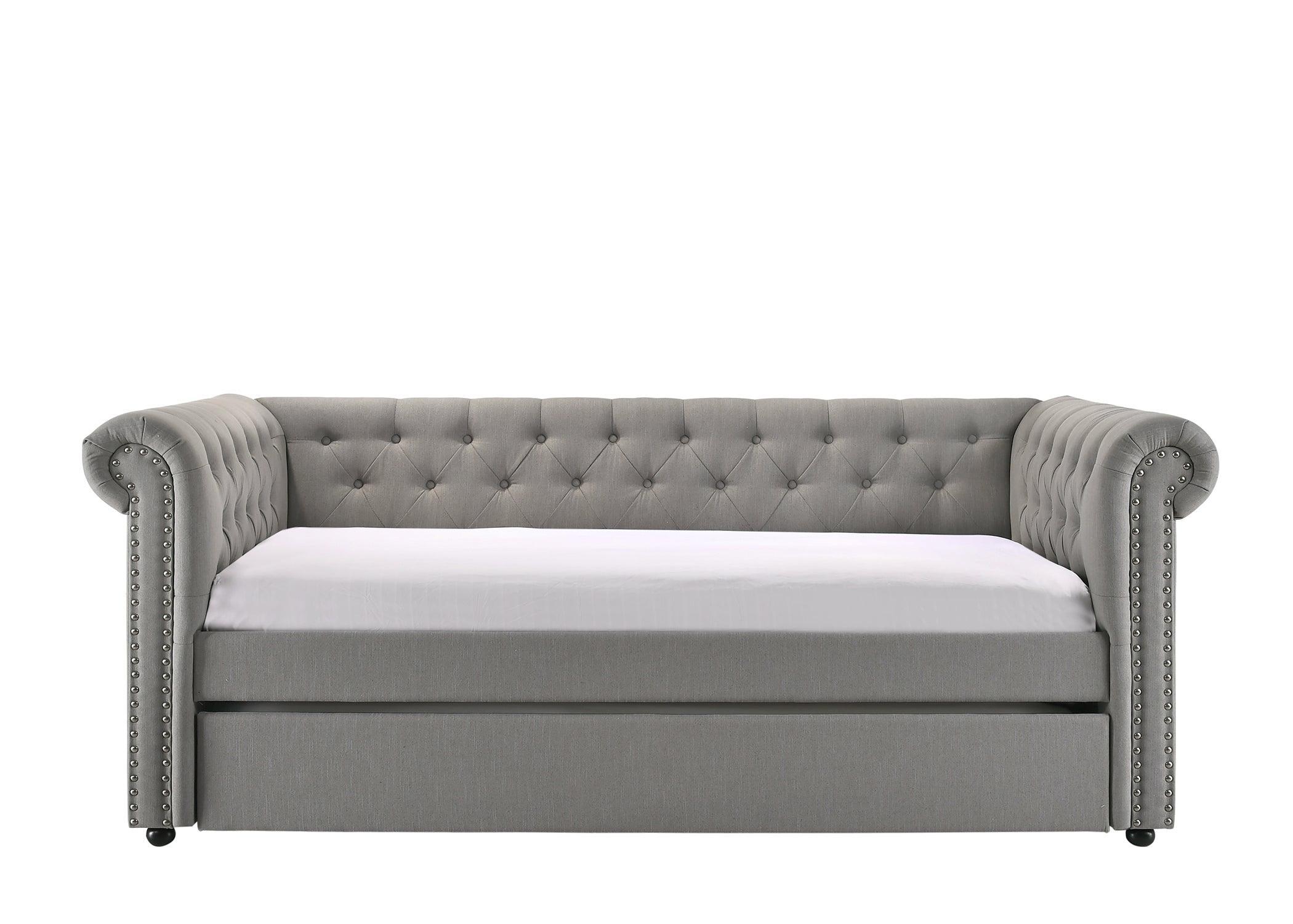 Ellie Dove Gray Fabric Tufted Trundle Daybed - Image 3