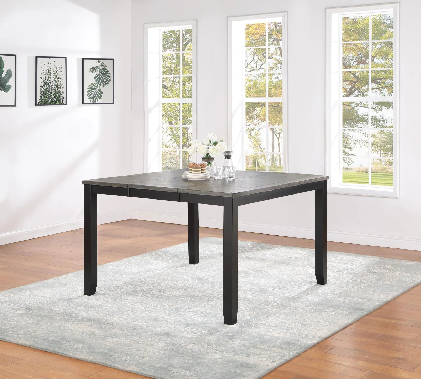 Elodie Counter Height Dining Table With Extension Leaf Gray Black - Image 2