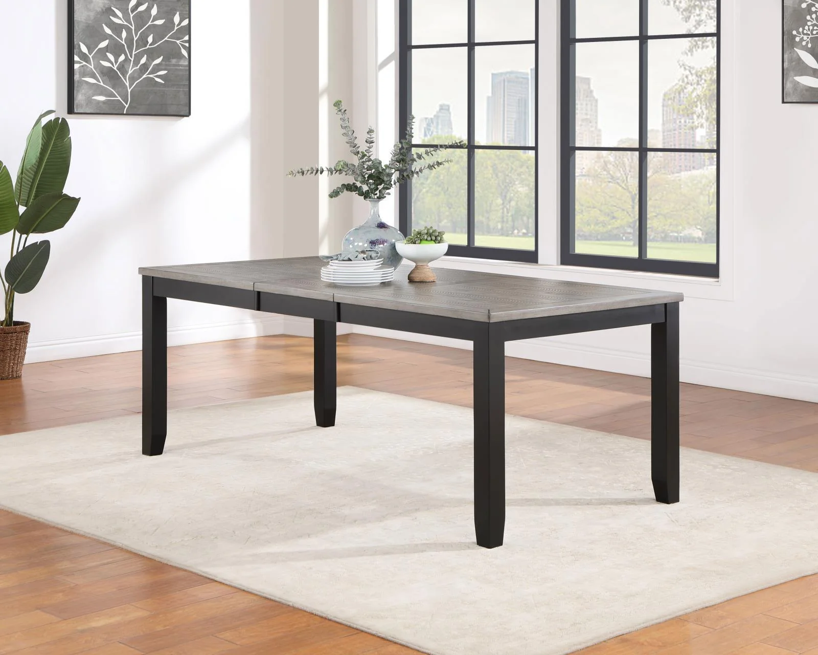 Elodie Rectangular Dining Table With Extension Gray Black - Image 2