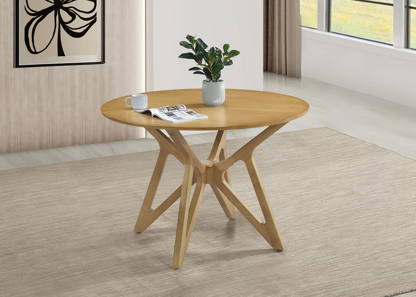 Elowen Round Solid Wood Dining Table Light Walnut - Image 2