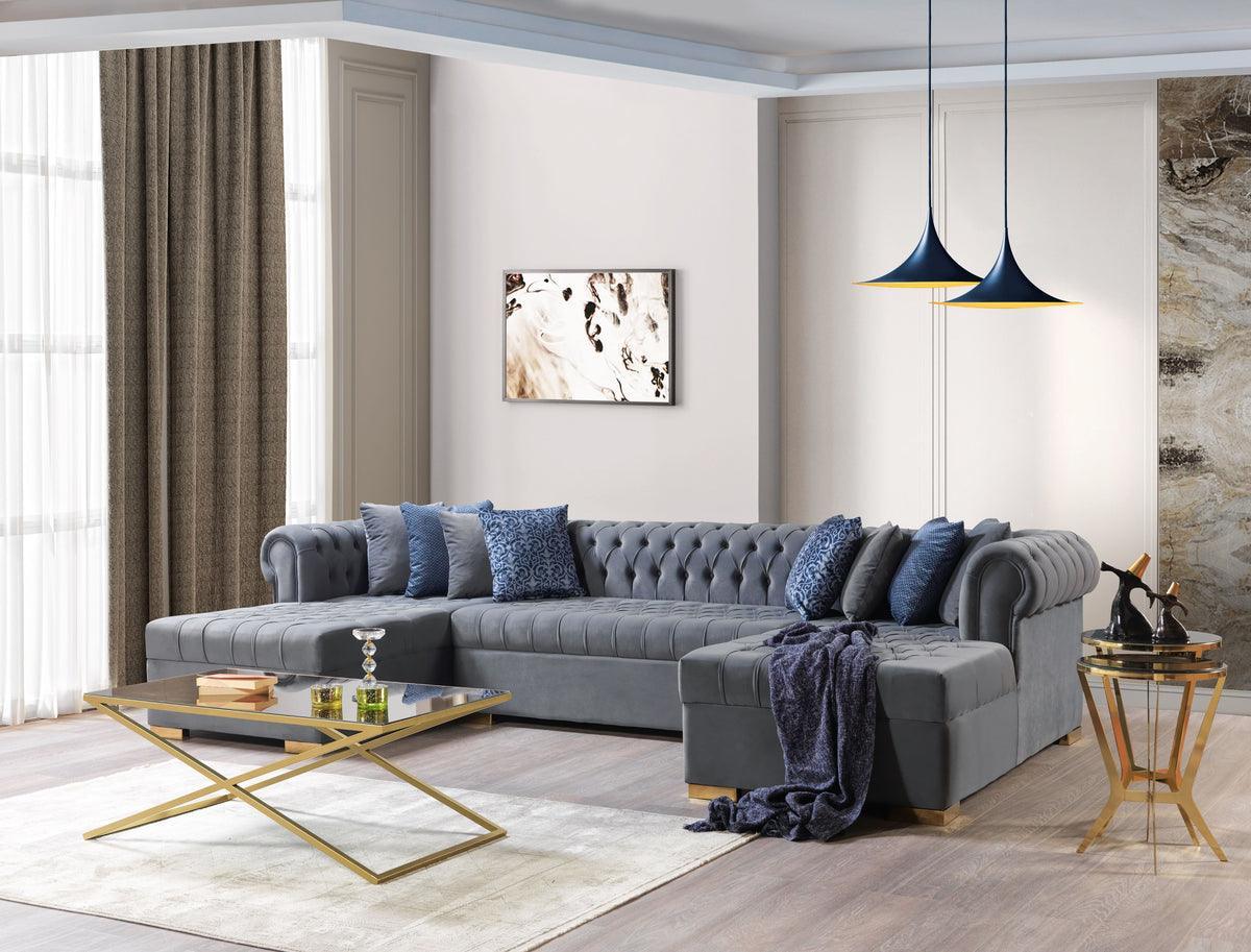 Emma Gray Velvet Double Chaise Sectional - Image 1