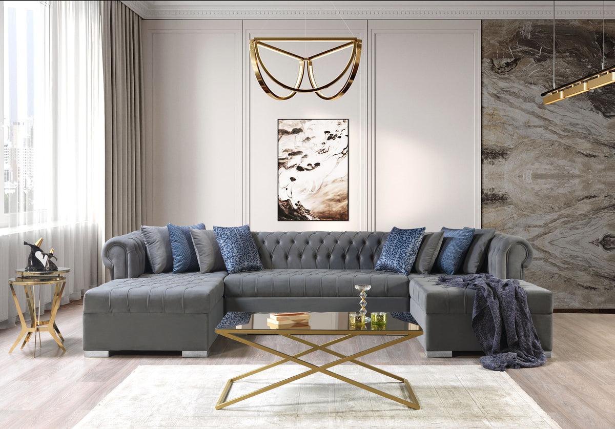 Emma Gray Velvet Double Chaise Sectional - Image 2