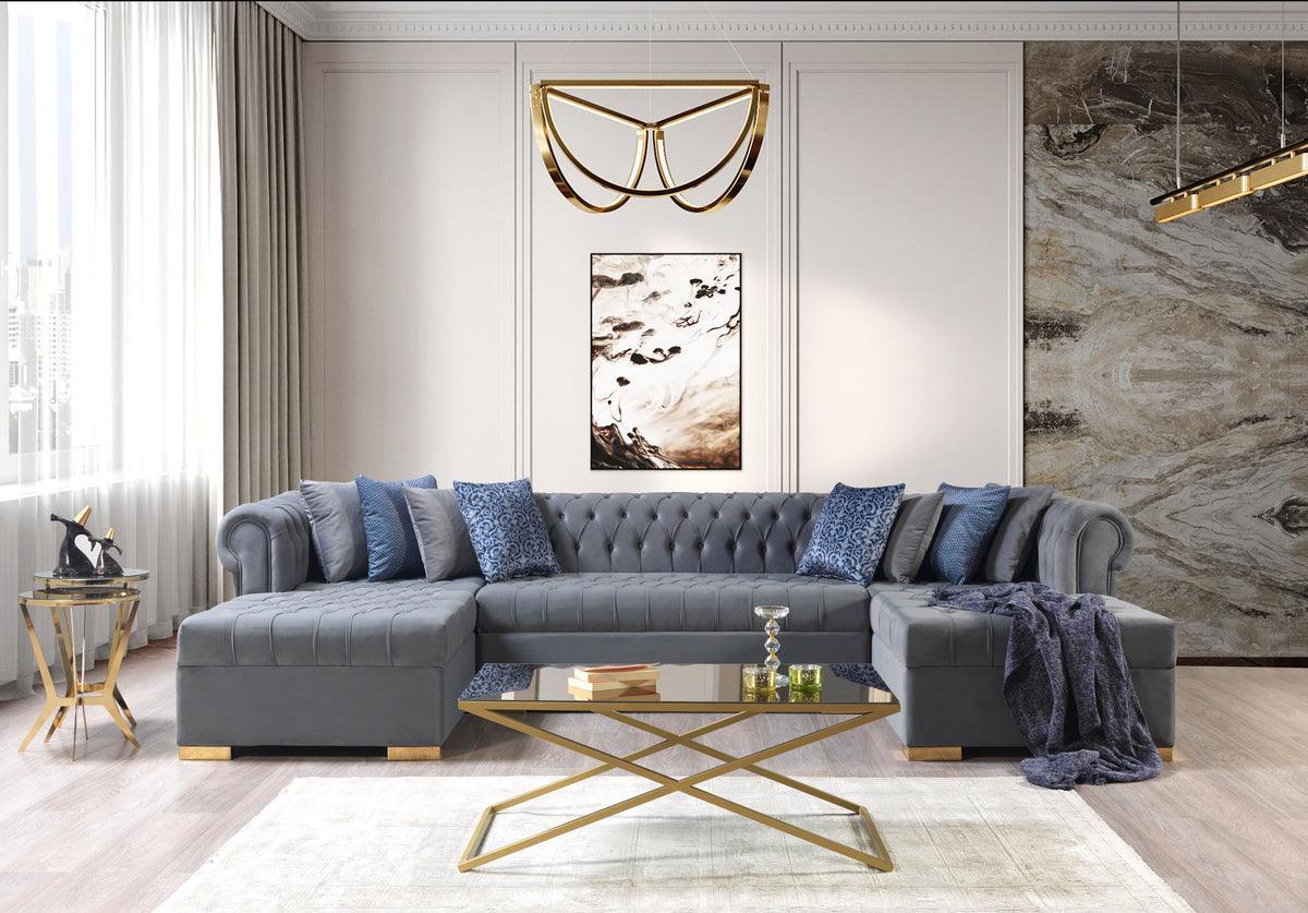 Emma Gray Velvet Double Chaise Sectional - Image 3
