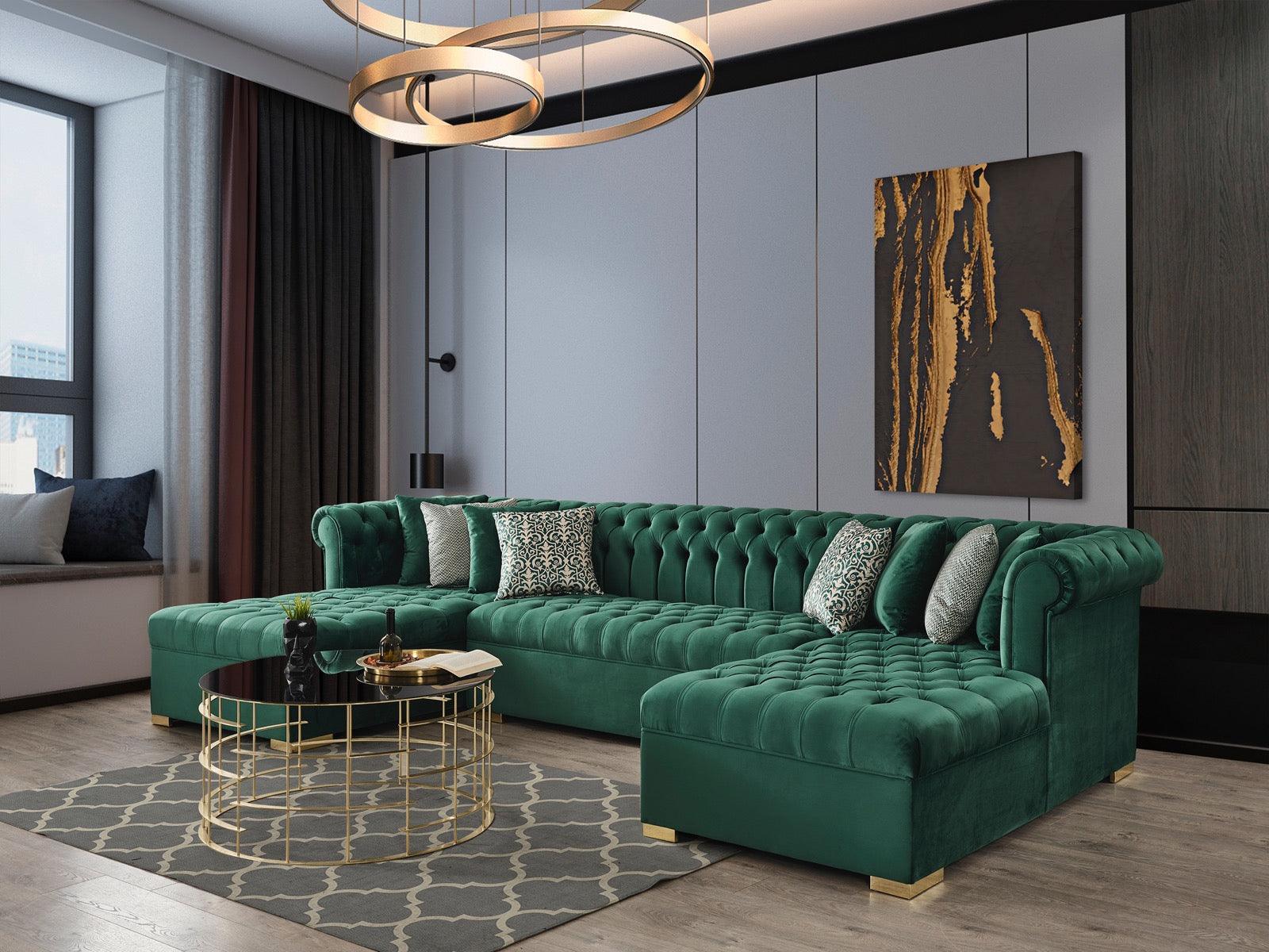 Emma Green Velvet Double Chaise Sectional - Image 1