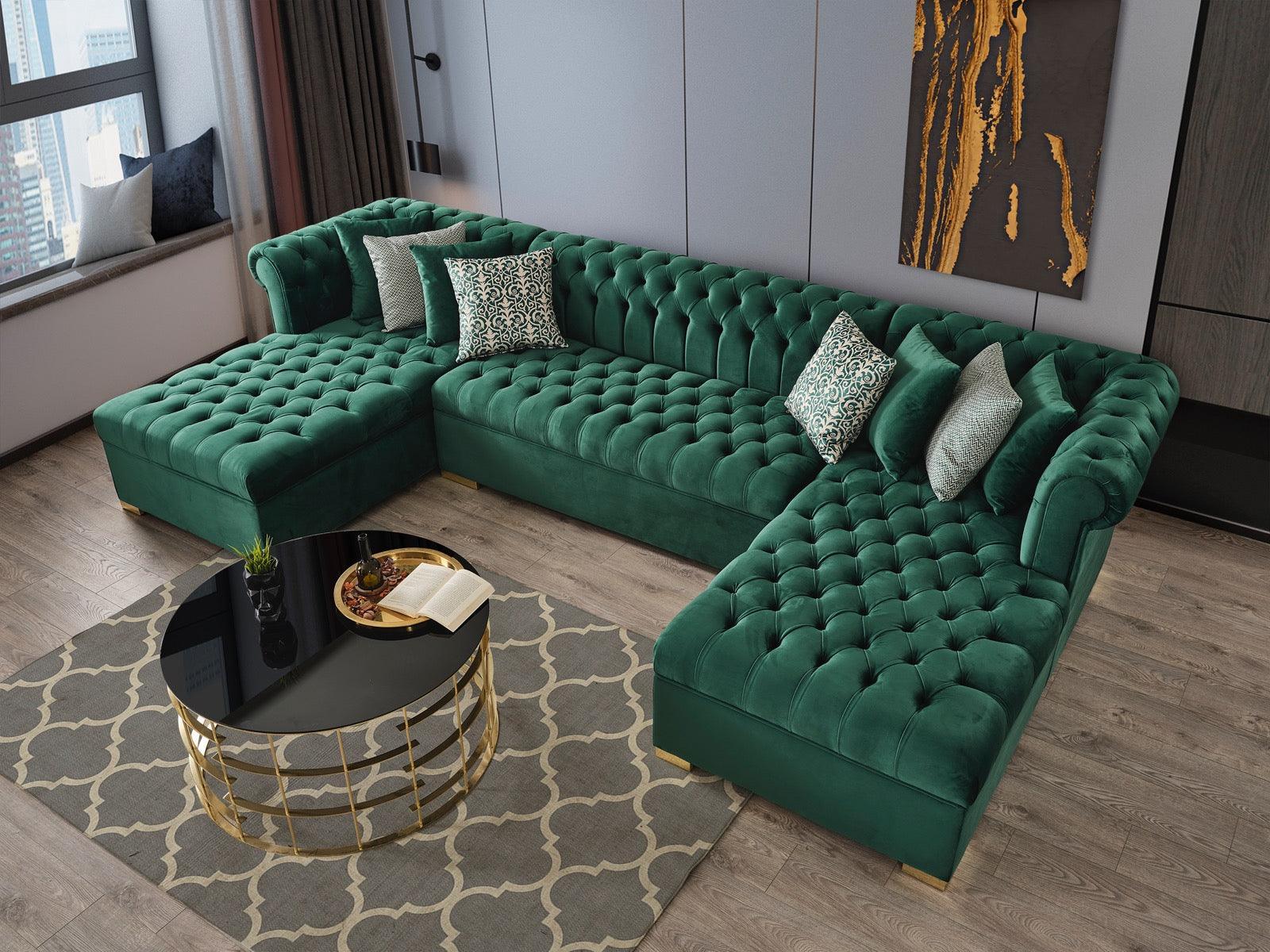 Emma Green Velvet Double Chaise Sectional - Image 2