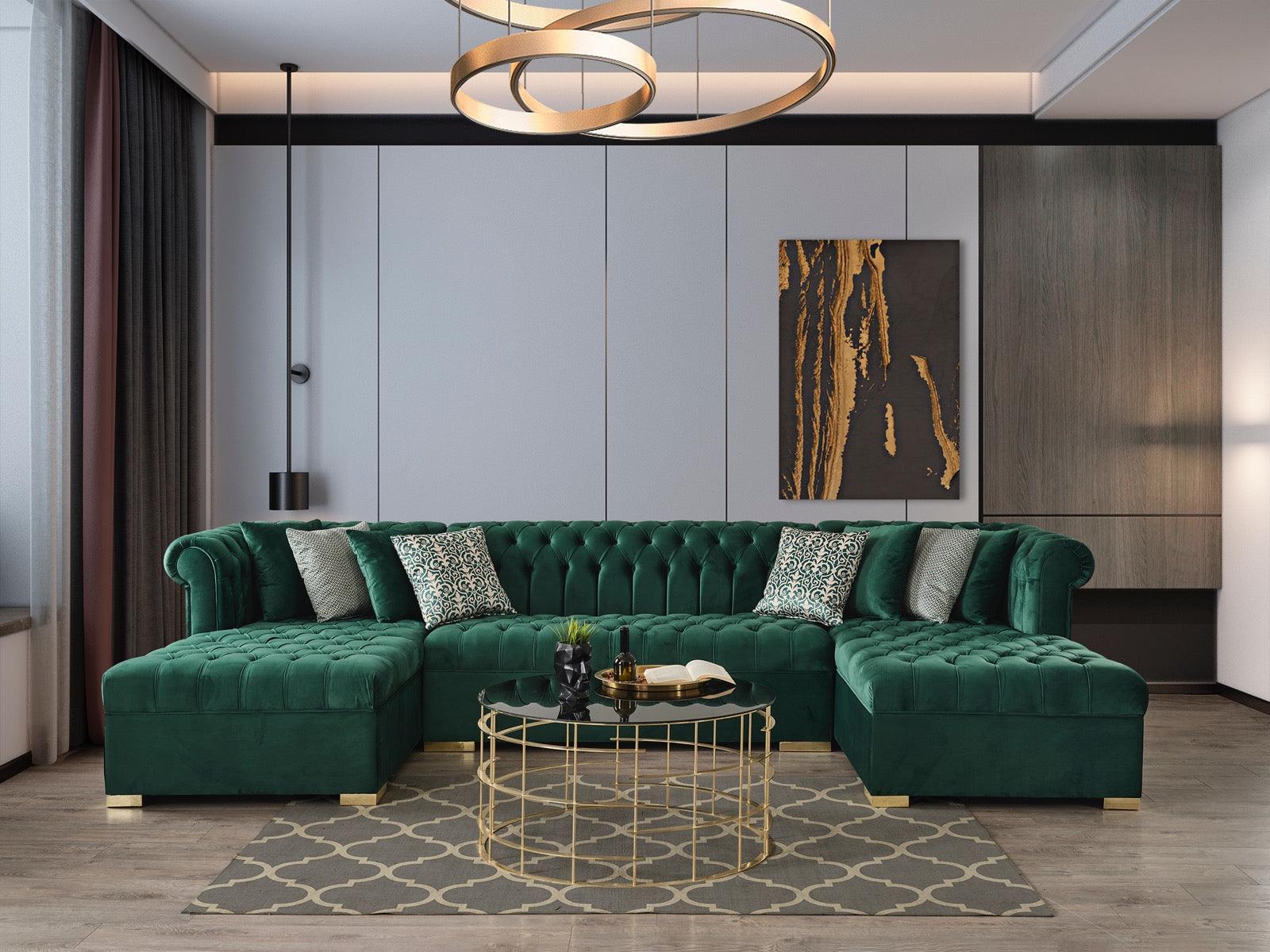 Emma Green Velvet Double Chaise Sectional - Image 3