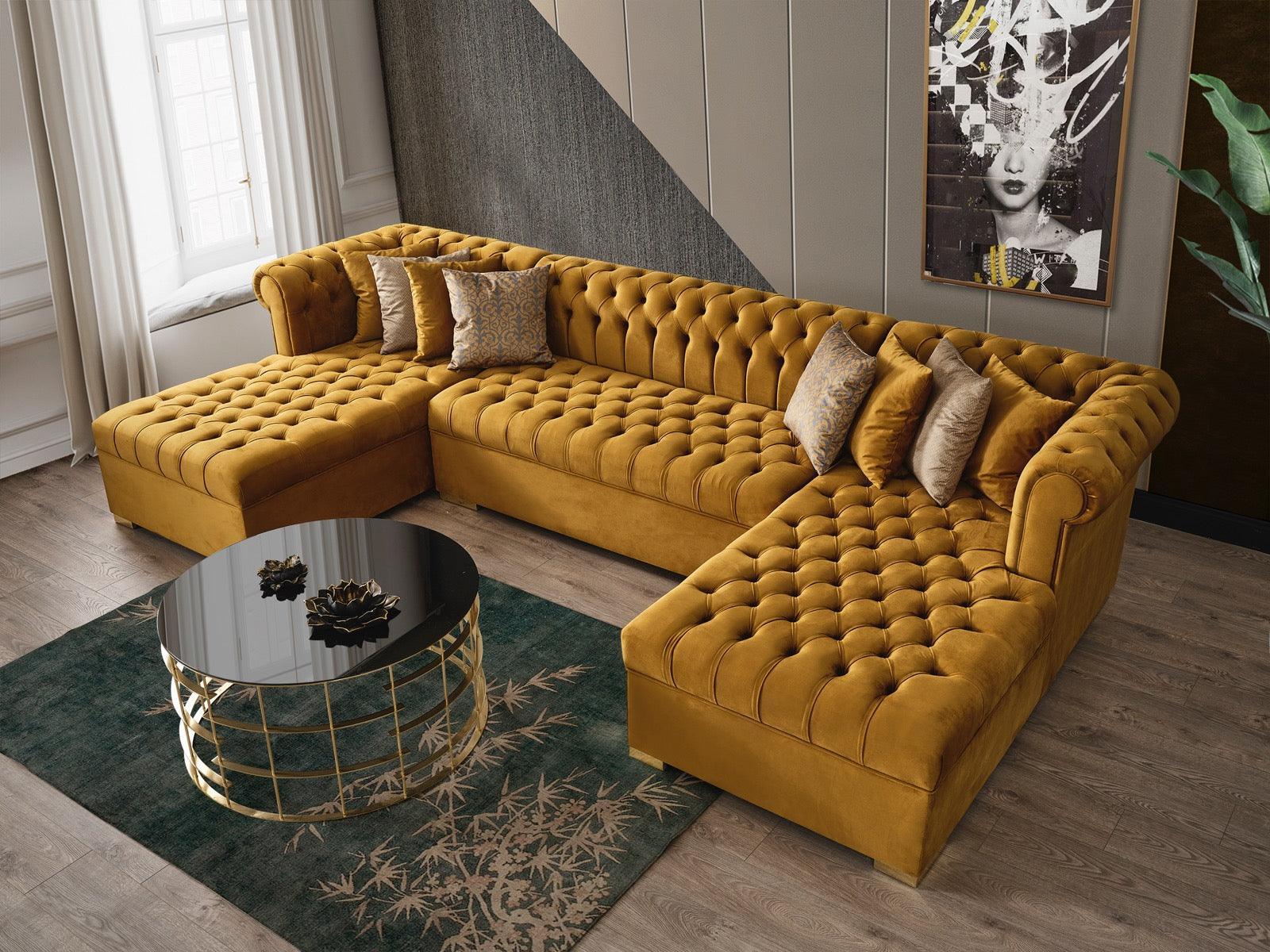 Emma Mustard Velvet Double Chaise Sectional - Image 1