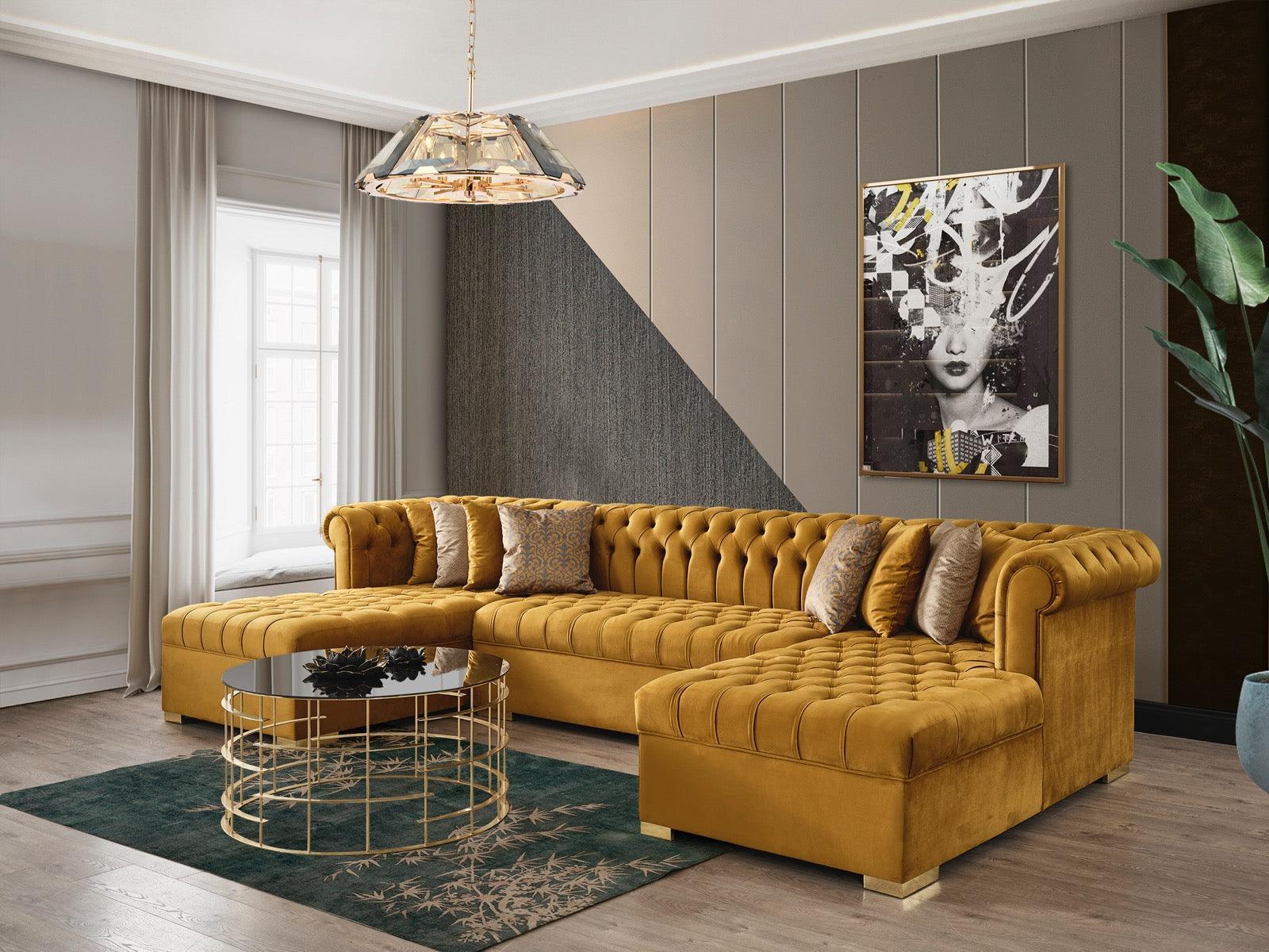 Emma Mustard Velvet Double Chaise Sectional - Image 3