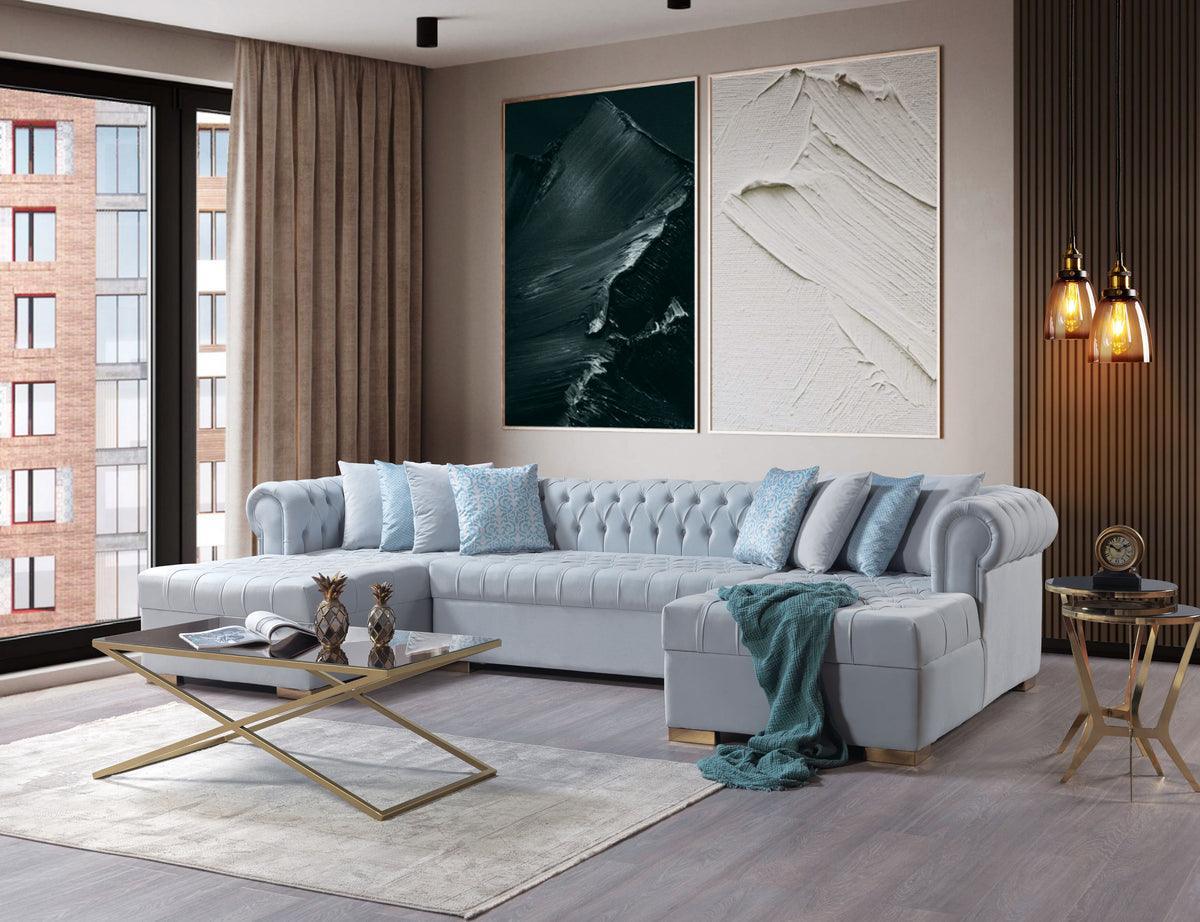 Emma Pearl Velvet Double Chaise Sectional - Image 1